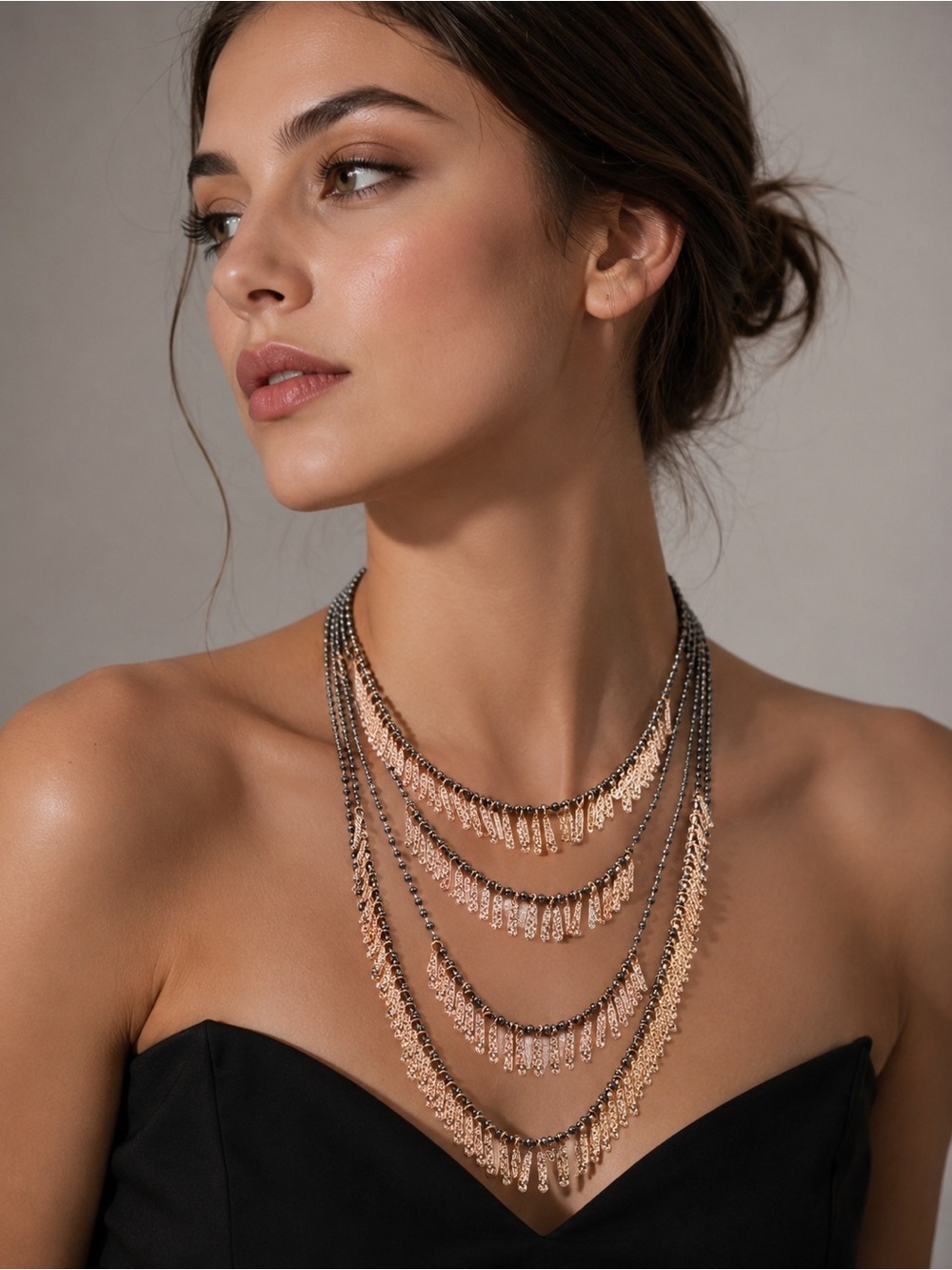 Layered Fringe Multi-Chain Necklace - Gold